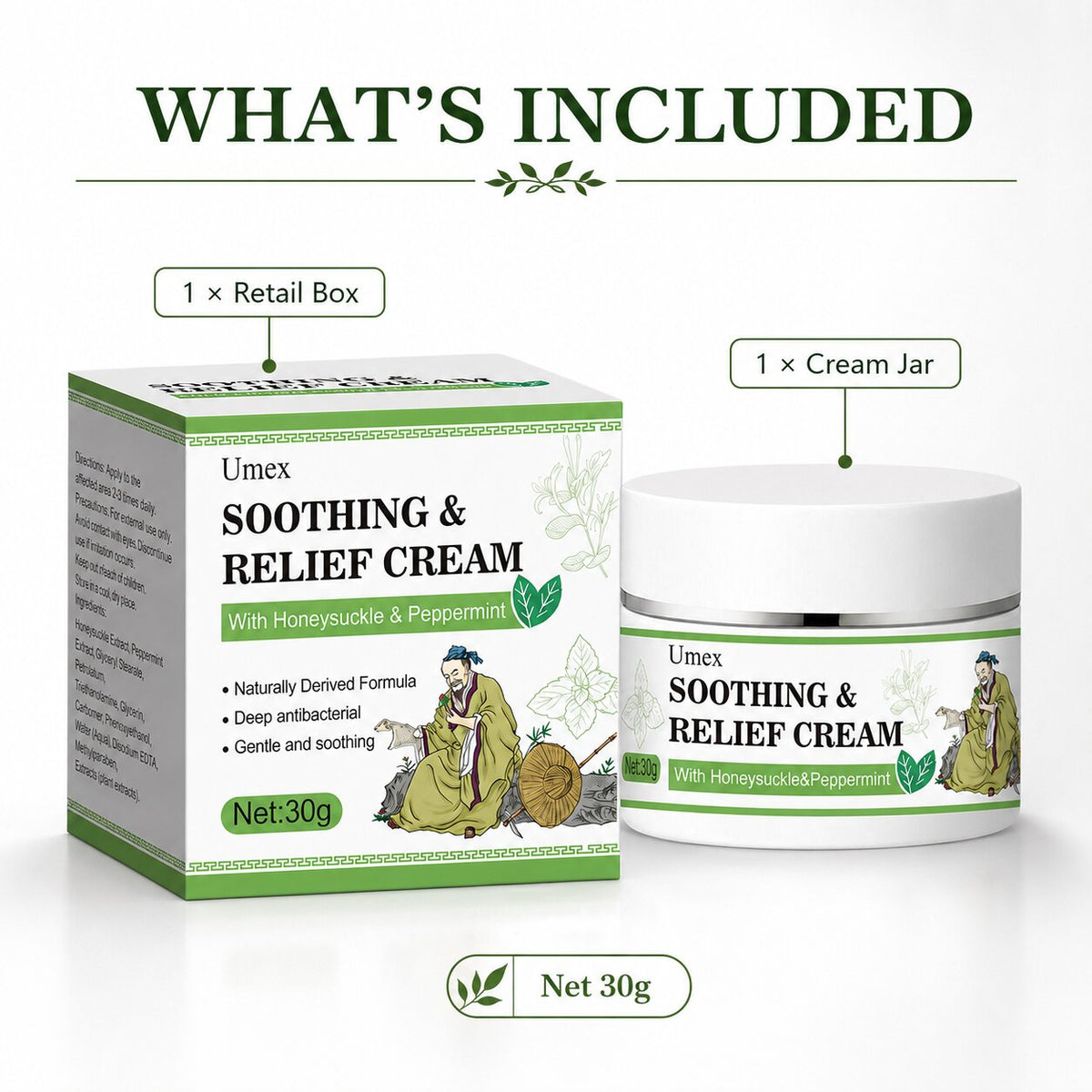 𝐎𝐟𝐟𝐢𝐜𝐢𝐚𝐥 𝐁𝐫𝐚𝐧𝐝 𝐒𝐭𝐨𝐫𝐞 |🧿Umex®  Soothing & Relief Cream with Honeysuckle & Peppermint 30g 100% Natural Plant